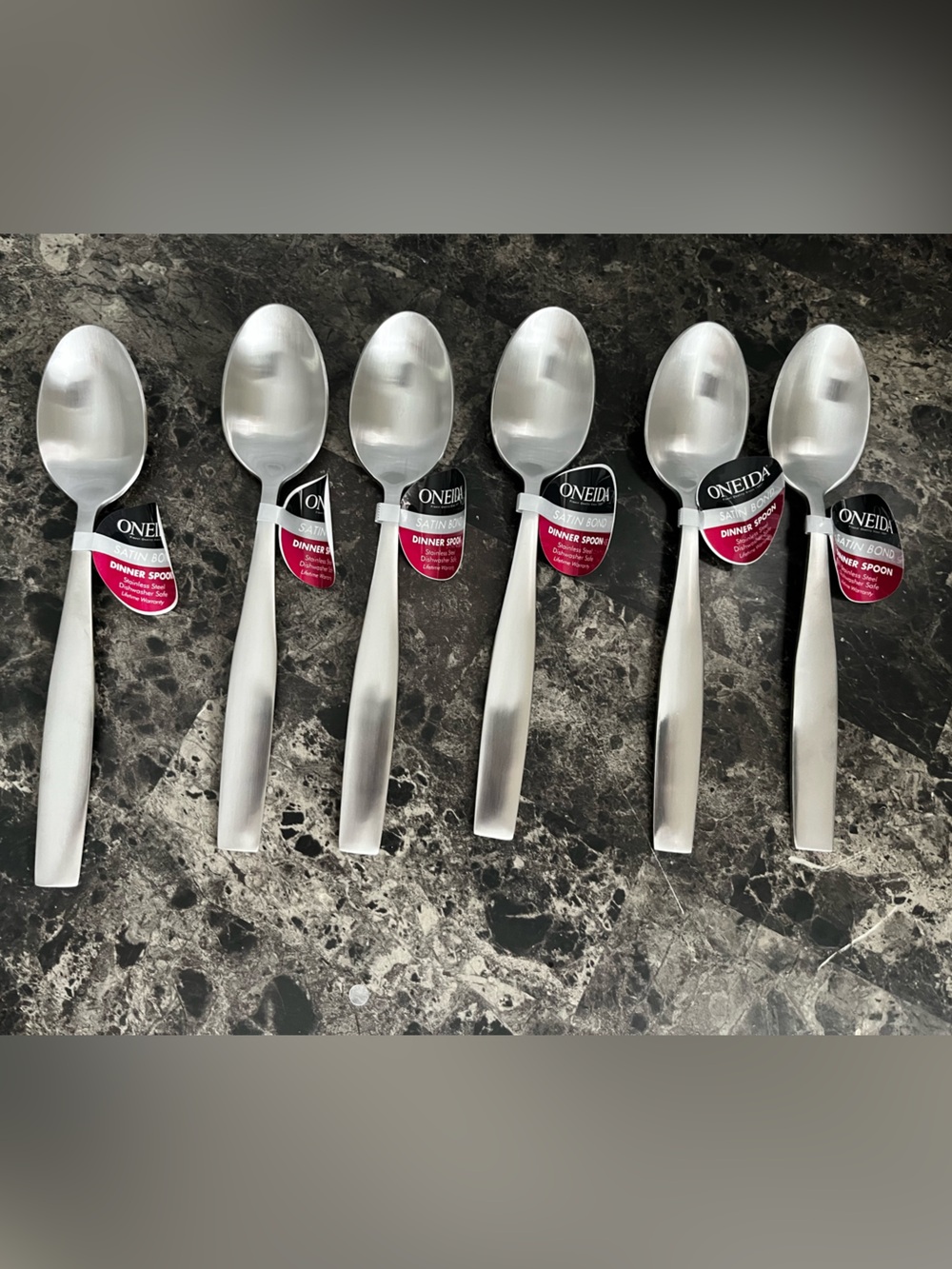 Oneida Satin Bond Dinner Spoon Stainless Steel Set of 6 Engraved Signature